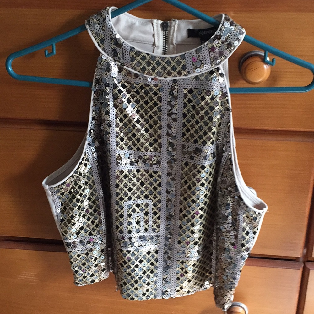 Forever 21 gold silver black sequin crop top